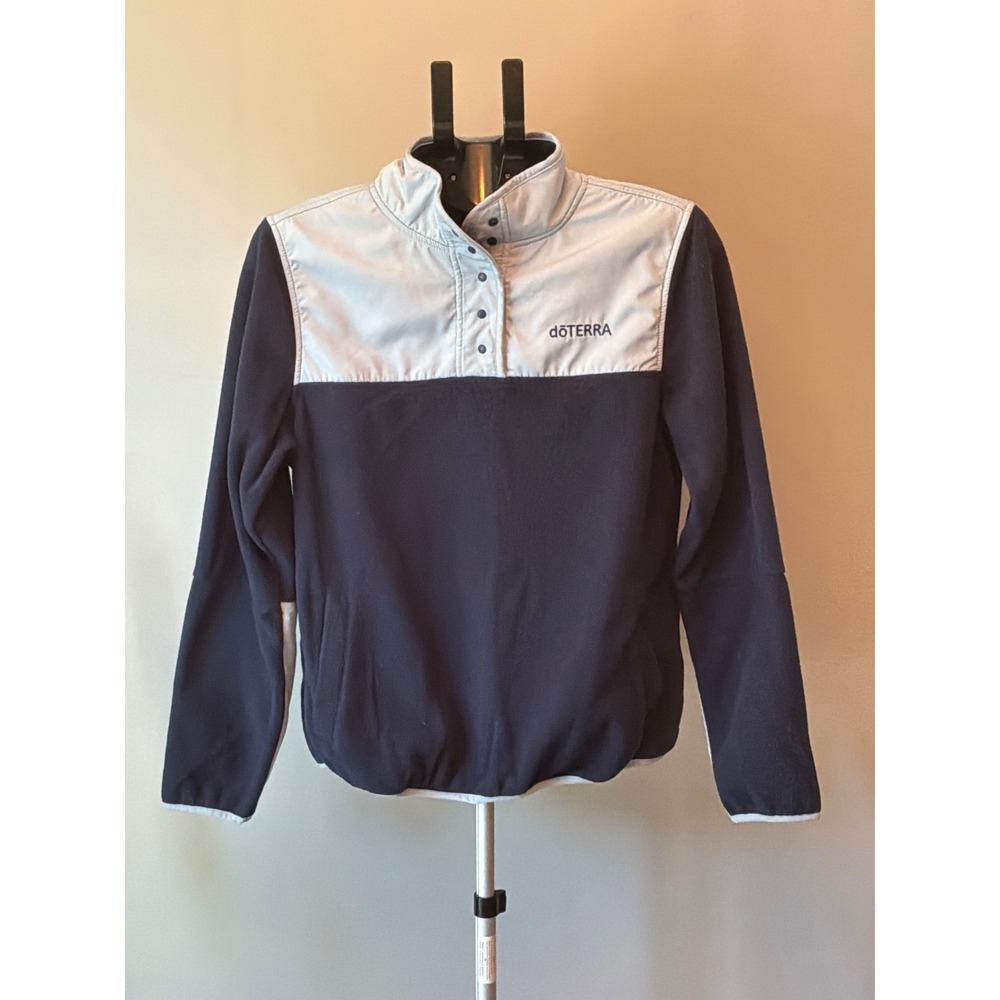 doTERRA Fleece Pullover Women Large Navy Blue Gray Snap Neck Gorpcore Cabincore